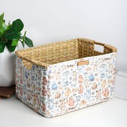 HABERE INDIA White Self Design Reusable Seagrass Multi-Utility Basket With Handles-1