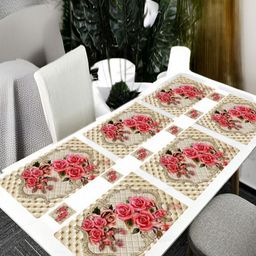 REVEXO 12-Pcs Beige & Pink Printed Table Placemats&Coasters-31