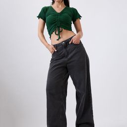 SZN Women Ribbed V-Neck Cinched Waist Crop Top-image-31