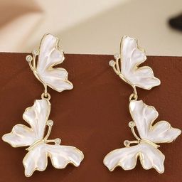 Estailo fashion Gold-Plated Artificial Stones Studded Butterfly Shaped Drop Earrings-12