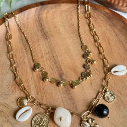 NAMAN ARTS Brass Gold-Plated Layered Necklace-picture-35
