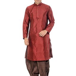 DEYANN Maroon & Brown Dupion Silk Kurta Set-image-62
