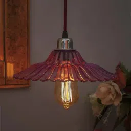 Homesake Pink Glass Ribbed Hanging Lamp - Set of 1 (Bulb not included)-image-35