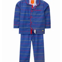 Cherry Crumble by Nitt Hyman Kids Blue Checkered Bedtime Nightsuit-image-86