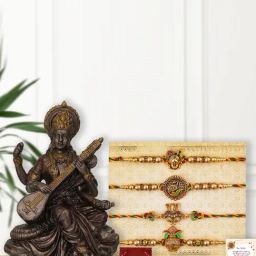 eCraftIndia Assorted Multicolor Rakhi with Saraswati Idol-image-17