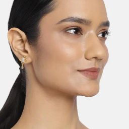 Estele Gold-Plated CZ Floral Drop Earrings for Women-12