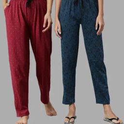 Kryptic Maroon & Blue Printed Pure Cotton Elasticated Waist Band Regular Fit Pyjamas - Pack of 2-picture-30