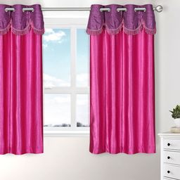 Cortina Pink & Purple Single Fancy Valance Solid Window Curtain image 1