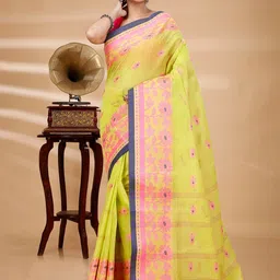 PuJoy Ethnic Motifs Pure Cotton Taant Saree-17
