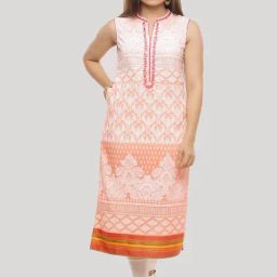 Geroo Jaipur Peach Hand Embroidered Sleeveless Cotton Kurta-image-11