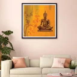 999store Orange & Brown Meditating Buddha Printed Canvas Painting-41