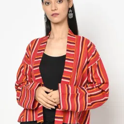 Fabindia Red & Peach Cotton Striped Shrug-image-51
