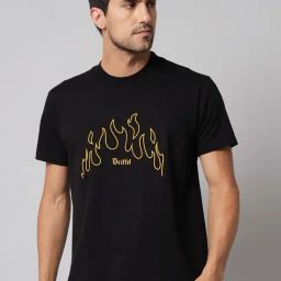 Griffel Black Cotton Loose Fit Printed T-Shirt-image-81
