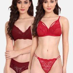 FIMS: Fashion is my Style Red & Maroon Lace Work Lingerie Set - Pack Of 2-image-43