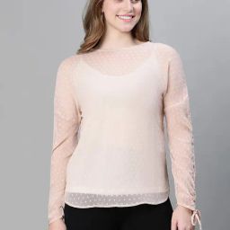 Oxolloxo Beige Self Design Top-image-79