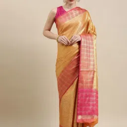Banarasi Silk Works Yellow Silk Woven Saree With Unstitched Blouse-image-47