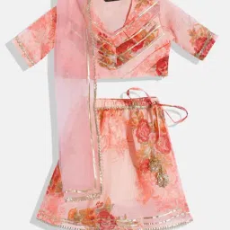 READIPRINT FASHIONS Kids Peach Floral Print Lehenga, Choli with Dupatta-image-57