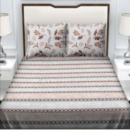 BELLA CASA Genteel Stripes Brown 180 TC Cotton Bedsheet with 2 Pillow Covers-image-73