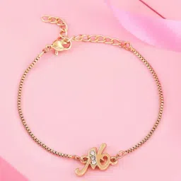 Estele Gold-Plated Artistic M Initial Bracelet with Austrian Crystals for Women-13