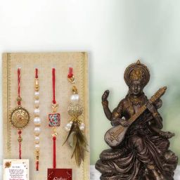 eCraftIndia Assorted Multicolor Rakhi with Saraswati Idol-image-97