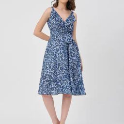 Moomaya Blue Floral Print A Line Dress-image-21