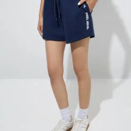 Studiofit by Westside Navy Text Printed High-Rise Cotton Shorts-8