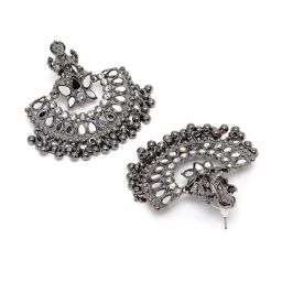 Karatcart Black Silver Plated Mata Laxmi Design Chand Bali Earrings for Women image 5