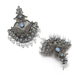 Karatcart Antique Silver Plated Blue Monalisa Stone Dangler Earrings for Women image 5