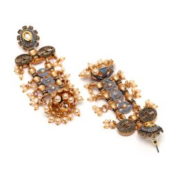Karatcart Antique Gold-Plated Grey Kundan Jhumki Earrings for Women image 5