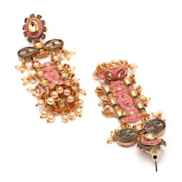 Karatcart Antique Gold-Plated Pink Kundan Jhumki Earrings for Women image 5