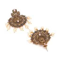 Karatcart Gold-Plated Pink Floral Design Golden Pearl Dangler Earrings for Women image 5