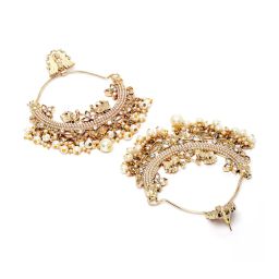 Karatcart Gold-Plated Embellished Kundan and Pearl Large Chand Bali Earrings for Women image 5