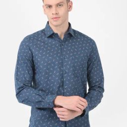 Turtle Blue Cotton Linen Regular Fit Printed Formal Shirt-picture-16