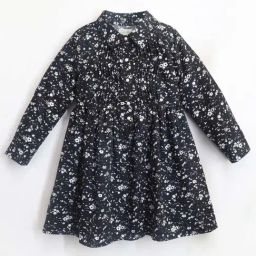 Cherry Crumble By Nitt Hyman Kids Black & White Cotton Floral Print Full Sleeves Dress-image-7