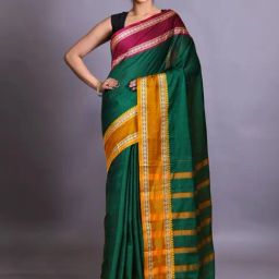 Unnati Silks Green Cotton Woven Saree With Unstitched Blouse-image-102