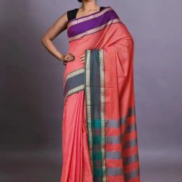 Unnati Silks Pink Cotton Woven Saree With Unstitched Blouse-picture-22
