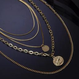 OOMPH Gold tone Multi Layer Multi Stranded Link Chain Necklaces for Women - Set of 2-74