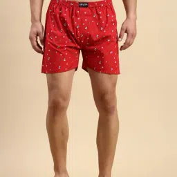 SHOWOFF Red Cotton Slim Fit Printed Boxers-image-56