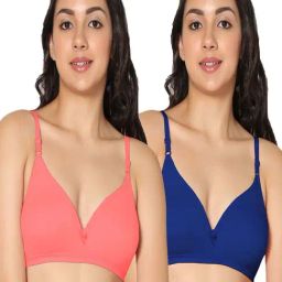IN CARE Peach & Blue Cotton T-Shirt Bras - Pack Of 2-image-71
