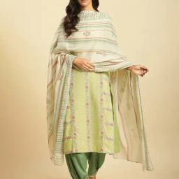 W Off White Cotton Striped Dupatta-image-19