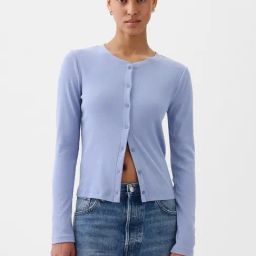 GAP Blue Solid Long Sleeves Ribbed Cardigan-image-43