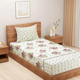 SWAYAM White & Green Floral 250 TC Queen Bedsheet with 1 Pillow Covers-image-34