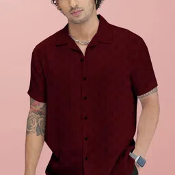 SZN Men Maroon Lapel Collar Wrinkle Free Shirt-picture-1