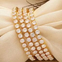 Karatcart Gold Plated Round American Diamond Studded Bangles for Women Set of 4-12