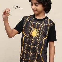 Kidsville Black & Yellow Cotton Printed Spiderman T-Shirt-image-52