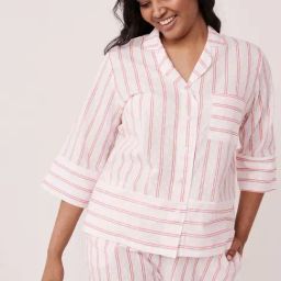 La Vie En Rose White & Pink Cotton Striped Shirt-image-8