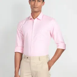 Arrow Pink Cotton Slim Fit Self Pattern Shirt-picture-44