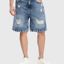 Bene Kleed Men Relaxed Distressed Denim Shorts-image-68