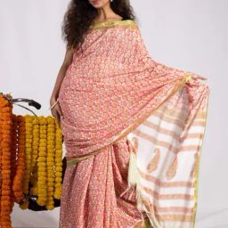 Unnati Silks Pink Silk Printed Saree With Unstitched Blouse-image-17