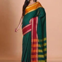 Unnati Silks Green Cotton Woven Saree With Unstitched Blouse-image-46